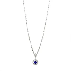 18ct White Gold 0.63ct Sapphire and 0.33ct Diamond Drop Halo Necklace