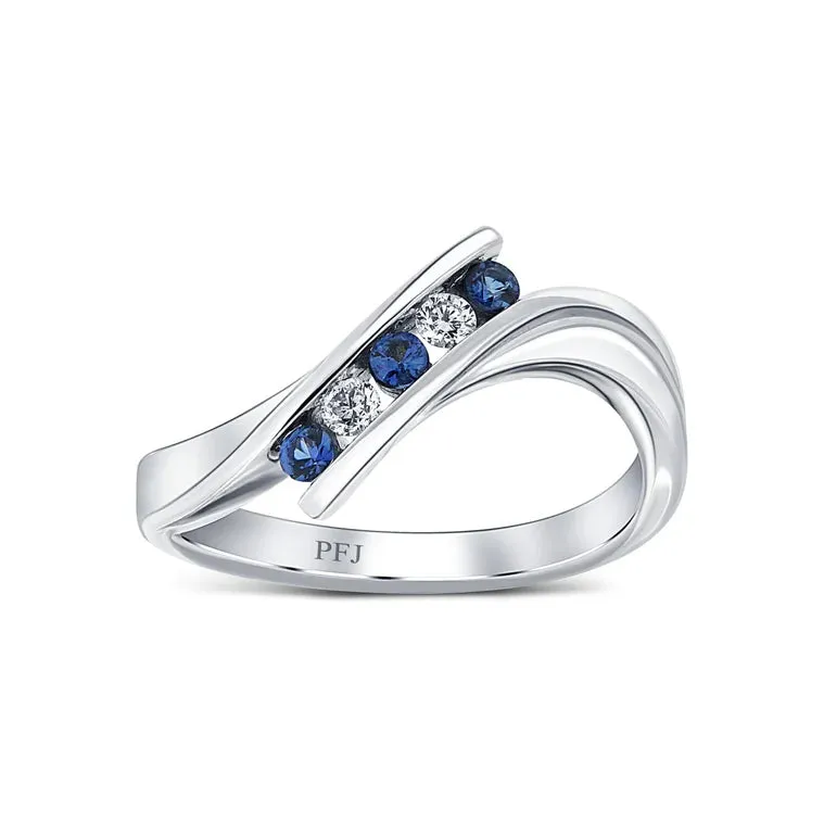 18k White Gold Diamond and Blue Sapphire Ring