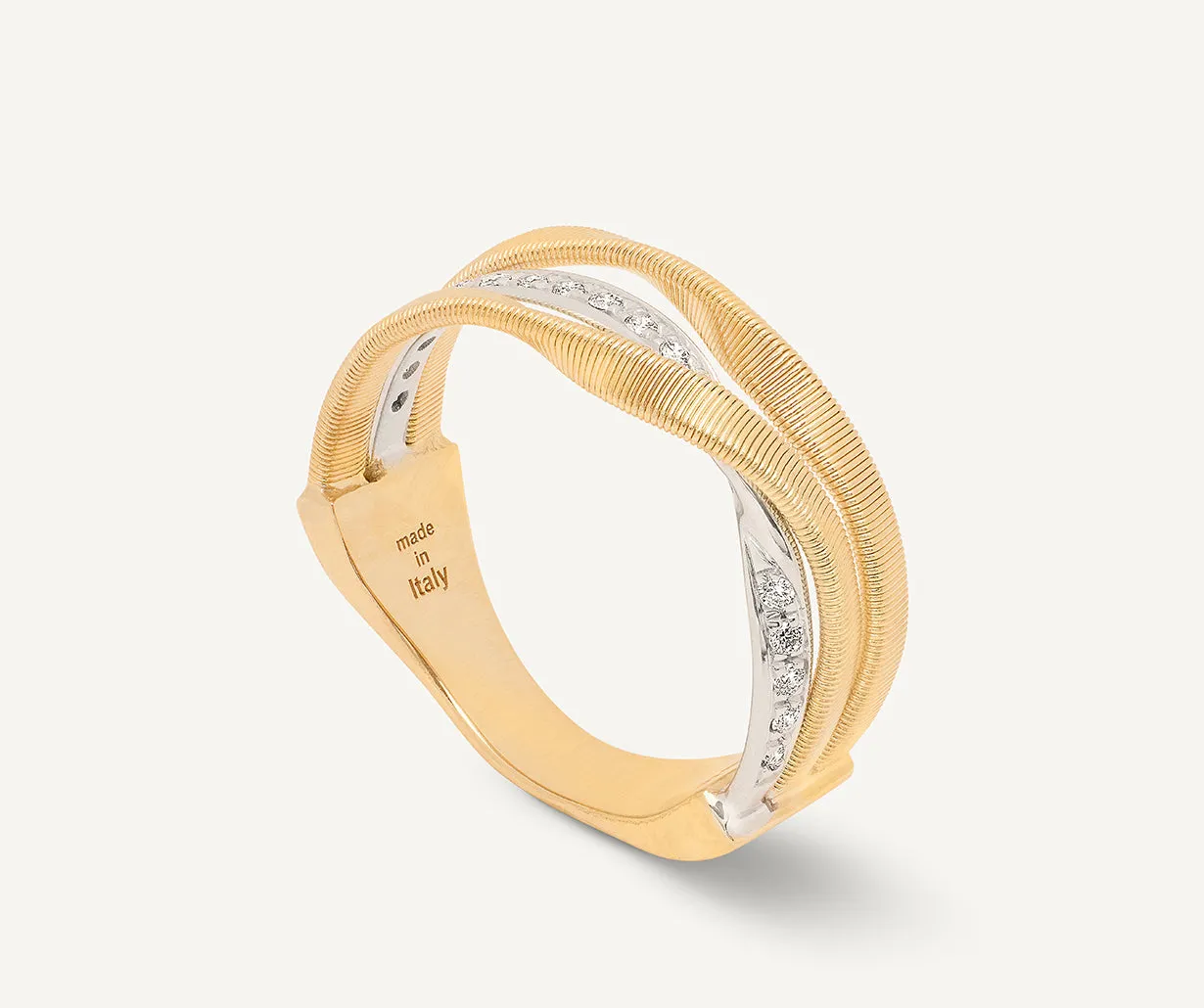 18K Yellow Gold 3-Band Coil Ring With Diamonds