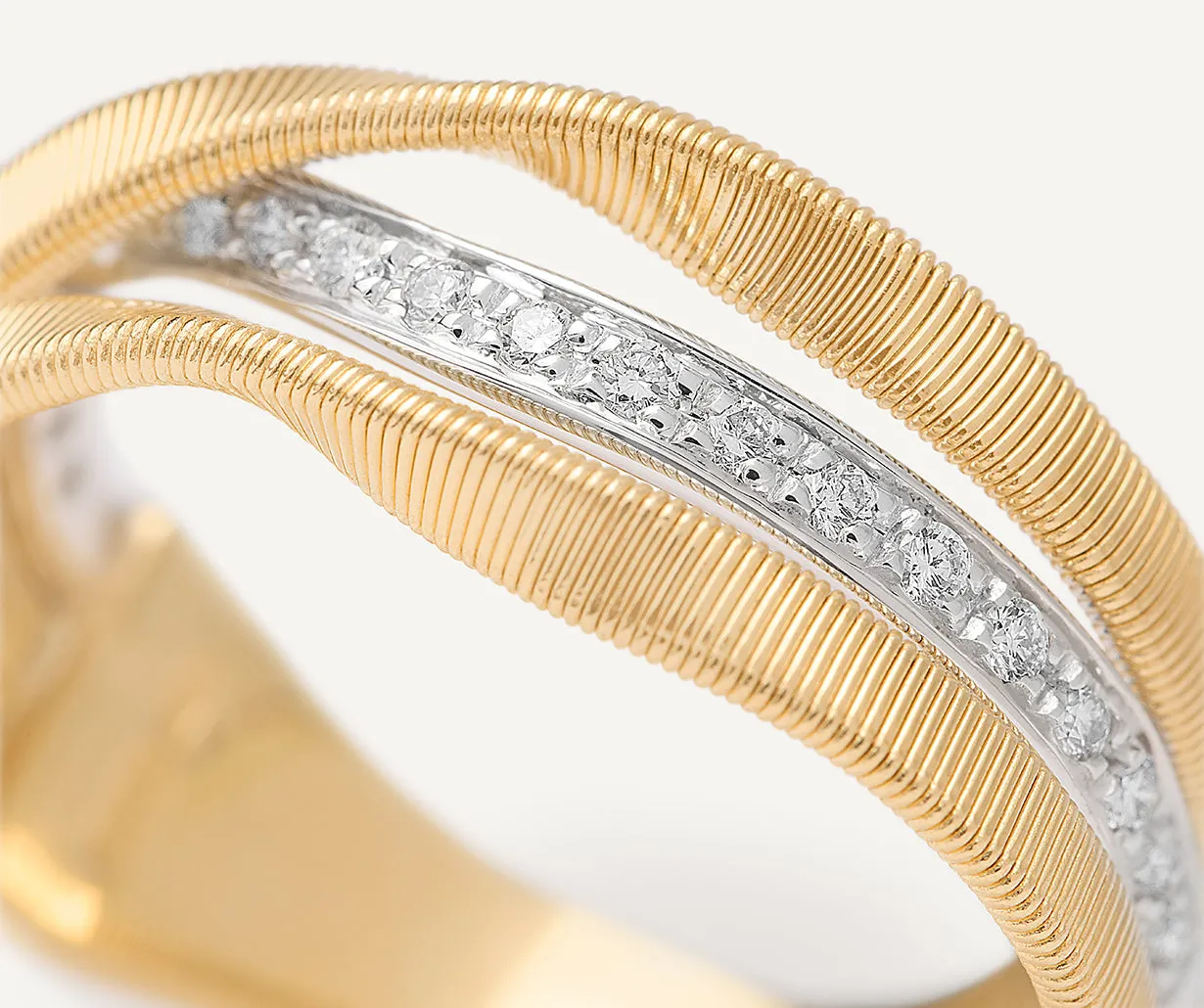 18K Yellow Gold 3-Band Coil Ring With Diamonds