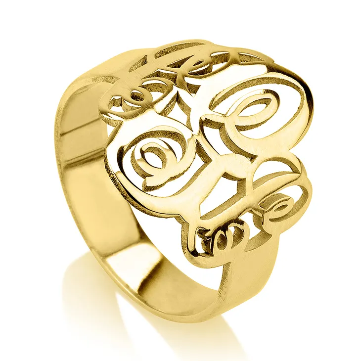 18K Yellow Gold Plated Personalized Monogram three Initials Ring  - Monogram