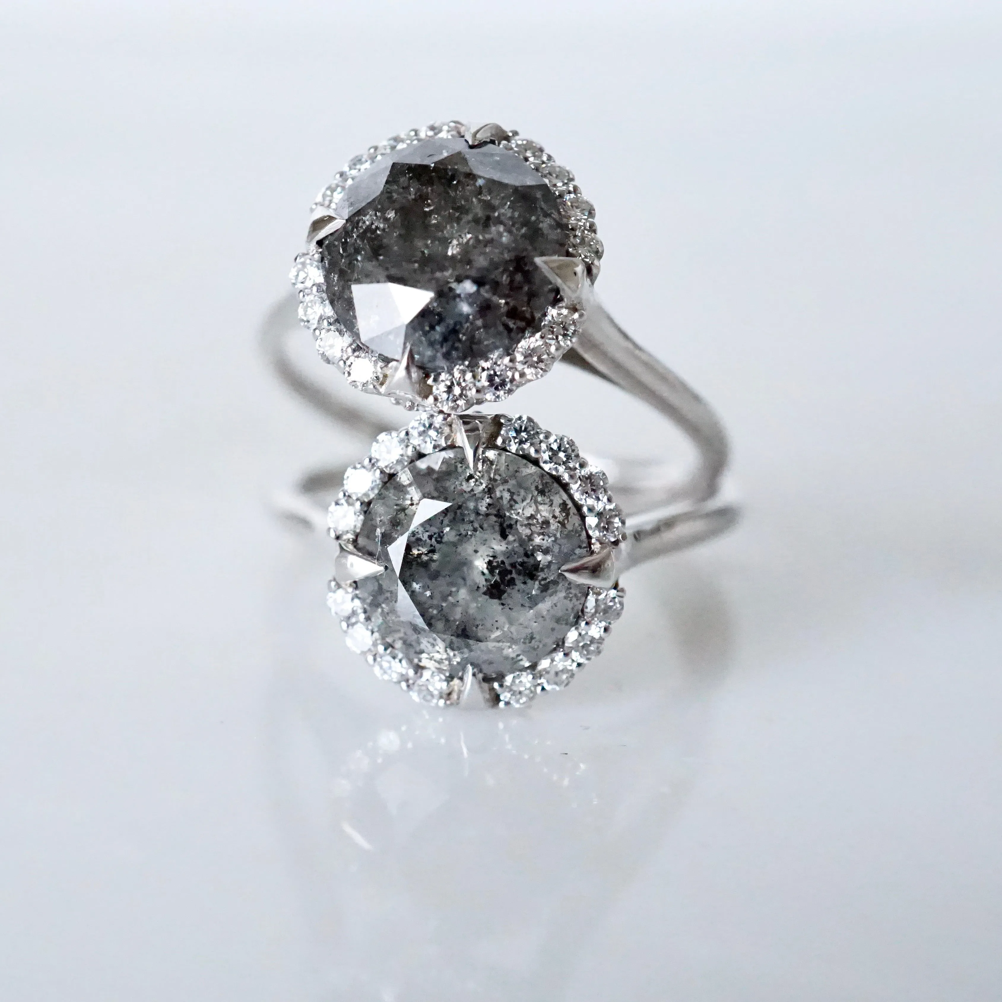 2 carat Salt and Pepper Diamond Ring - Natural Grey Diamond 14k White Gold Ring