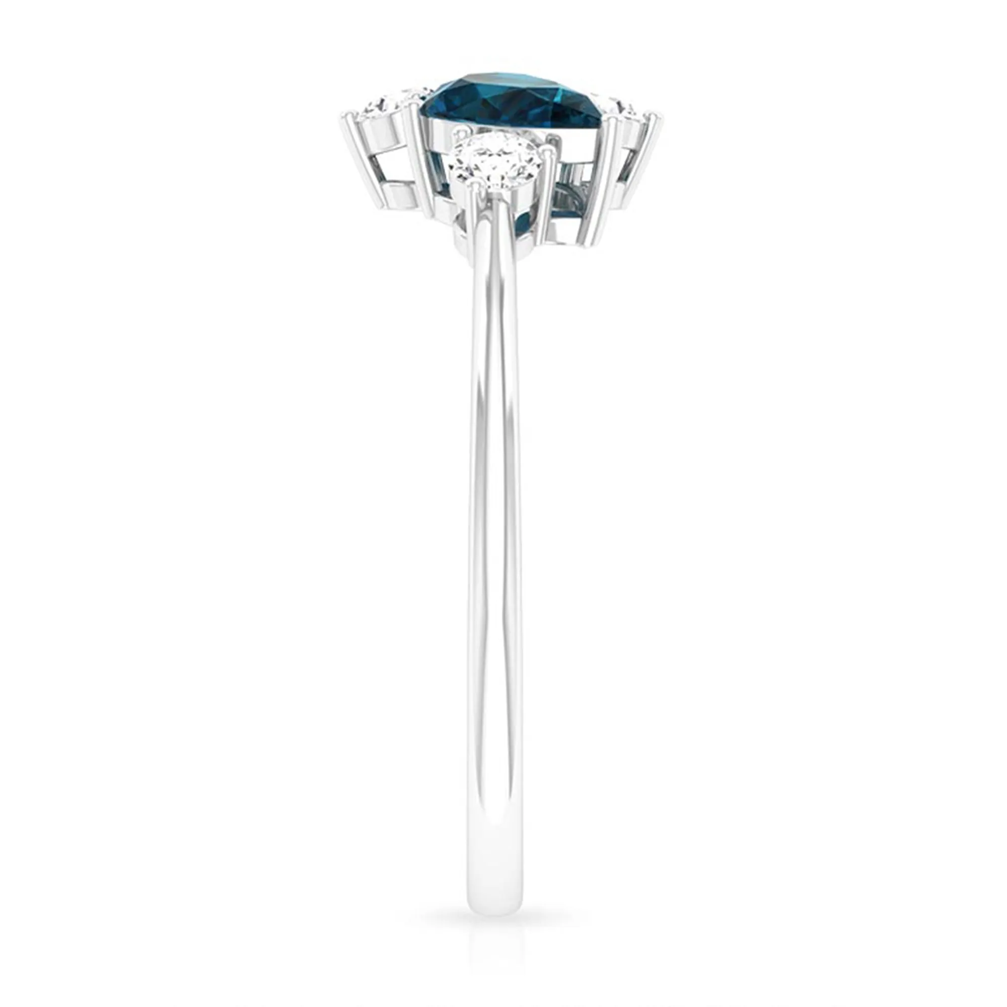 2 CT Pear Shape London Blue Topaz and Diamond Cluster Promise Ring