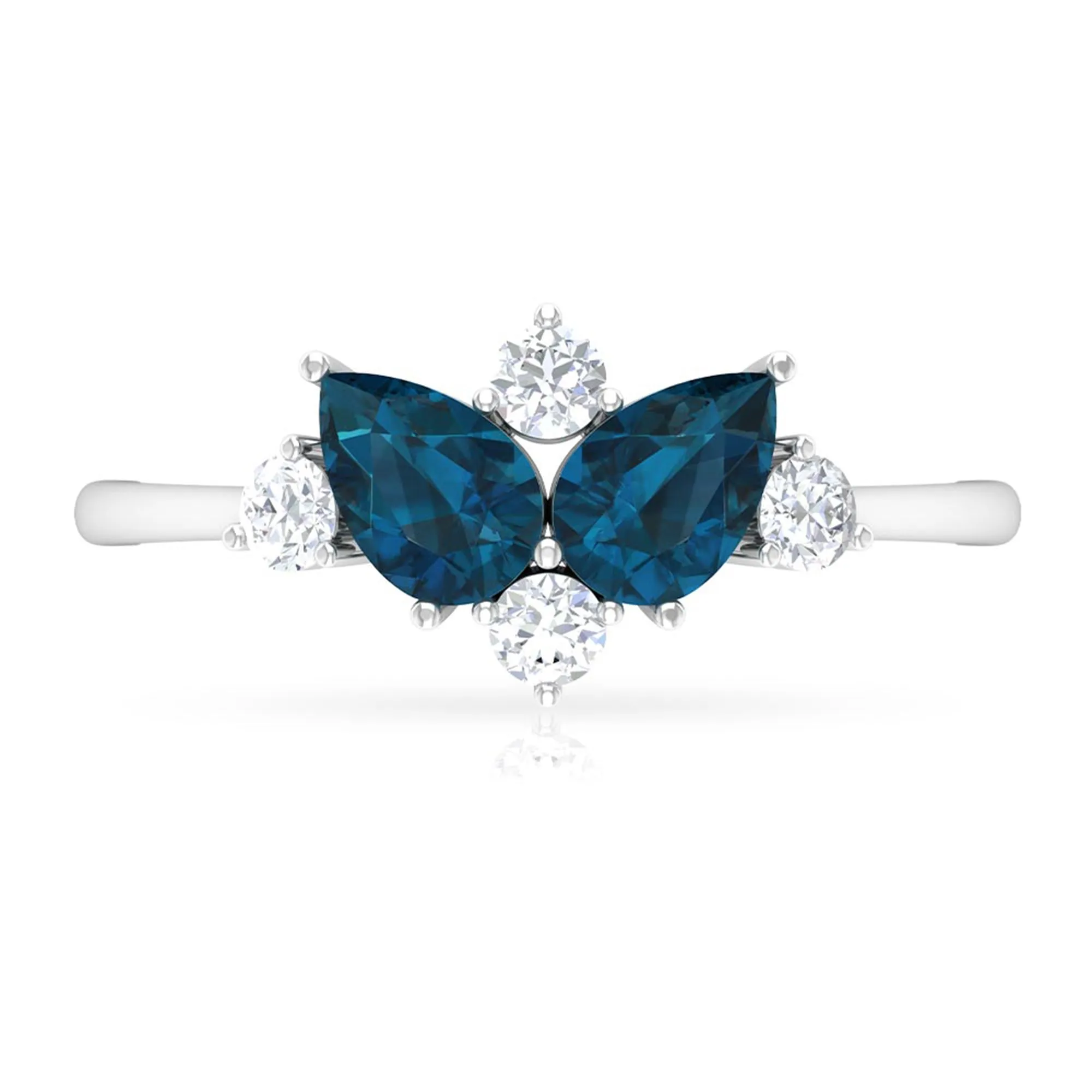 2 CT Pear Shape London Blue Topaz and Diamond Cluster Promise Ring