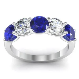 2.00cttw U Prong Blue Sapphire and Diamond Five Stone Band