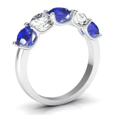 2.00cttw U Prong Blue Sapphire and Diamond Five Stone Band