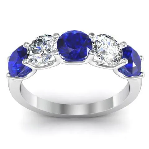 2.00cttw U Prong Blue Sapphire and Diamond Five Stone Band