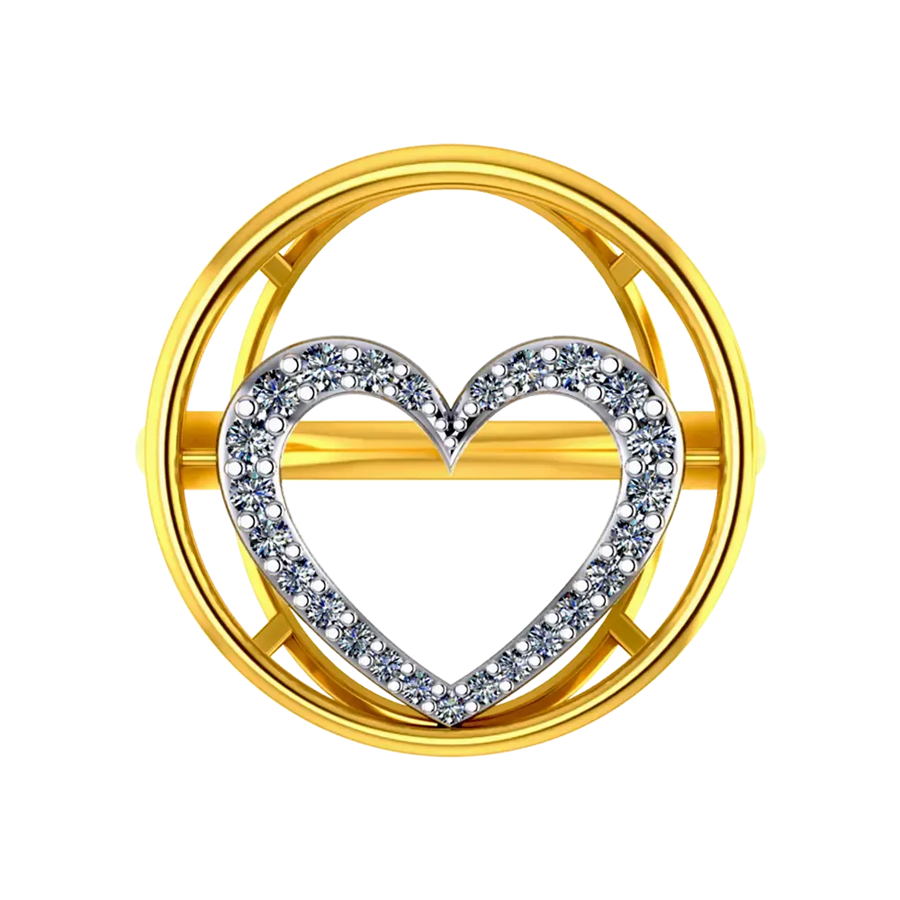 22k Gold Ring With A American Diamond Studded Heart In The Centre Of A Circle On Top