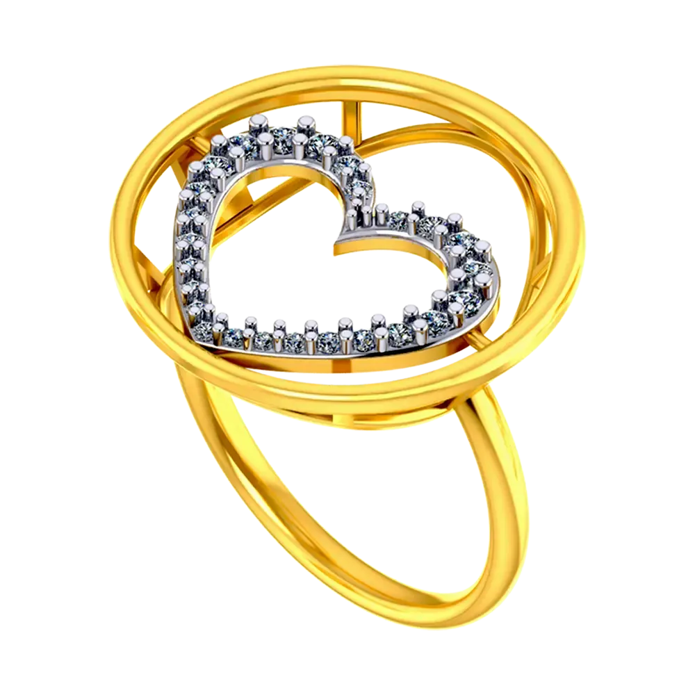 22k Gold Ring With A American Diamond Studded Heart In The Centre Of A Circle On Top