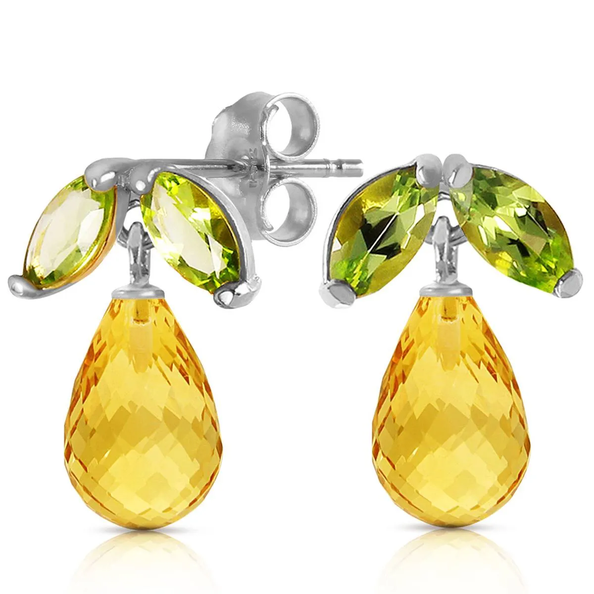 3.4 Carat 14K Solid White Gold Stud Earrings Peridot Citrine