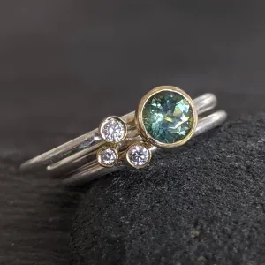 5 MM Round Green Sapphire and Diamond Stack Rings