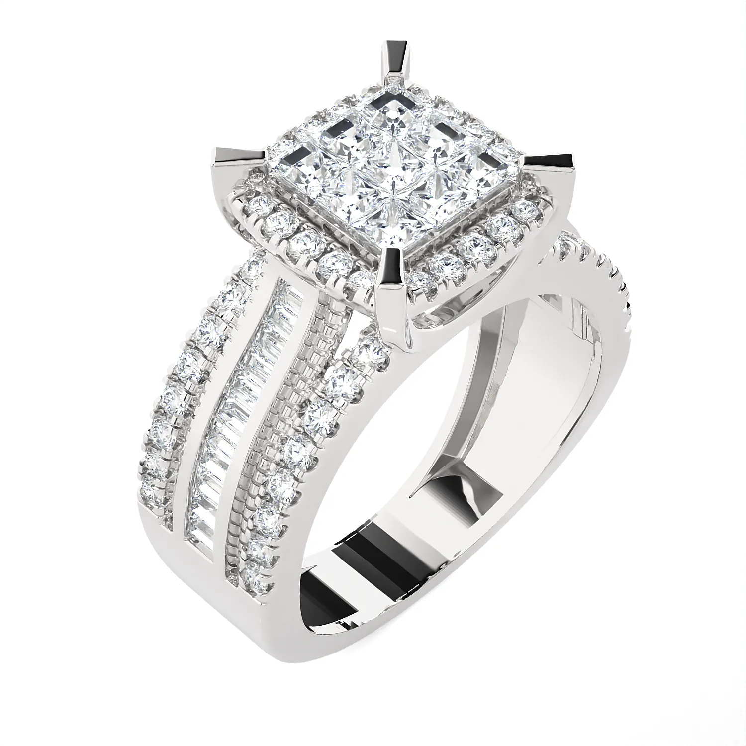 7/8 ctw Princess-Cut Lab Grown Diamond Halo Engagement Ring