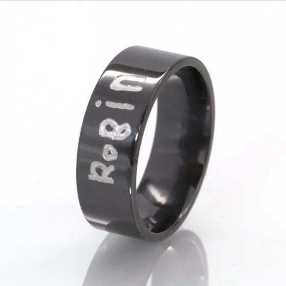 8mm Custom Name Ring, 8mm Black Zirocnium Ring