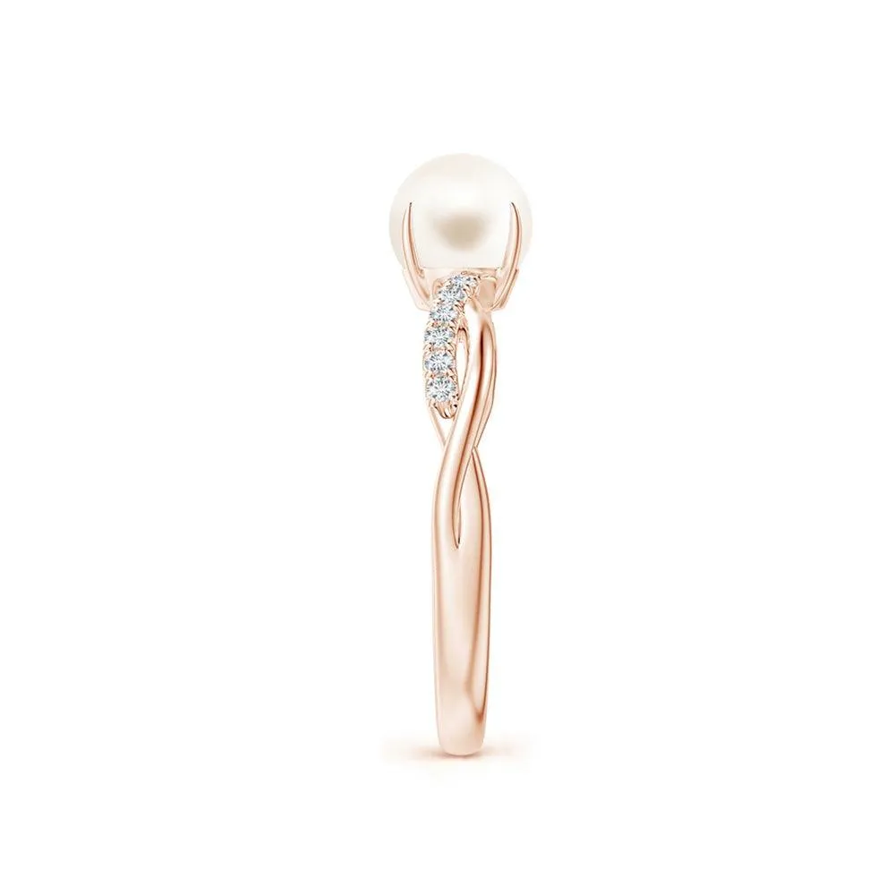 8mm Freshwater Cultured Pearl Twist Shank Ring with Moissanite Pavé