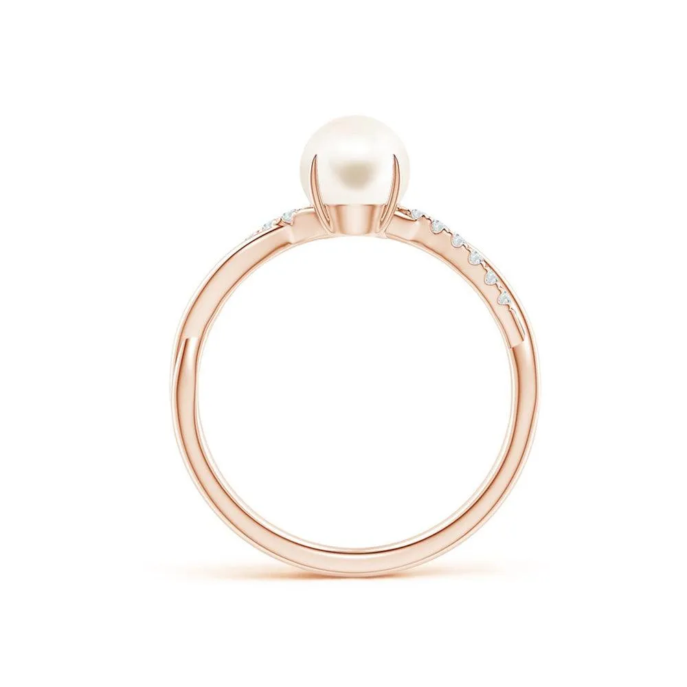 8mm Freshwater Cultured Pearl Twist Shank Ring with Moissanite Pavé