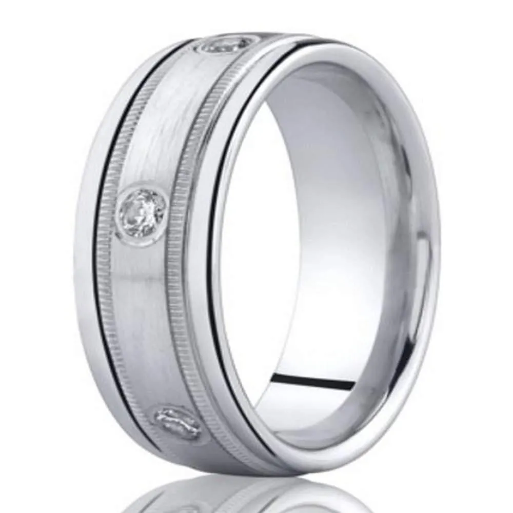 8mm Men's 950-Platinum Bezel-Set Diamond Wedding Ring