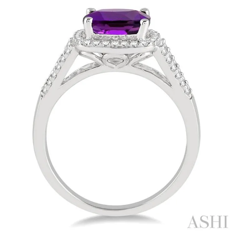 8x8 MM Cushion Cut Amethyst and 1/4 Ctw Round cut Diamond Ring in 10K White Gold