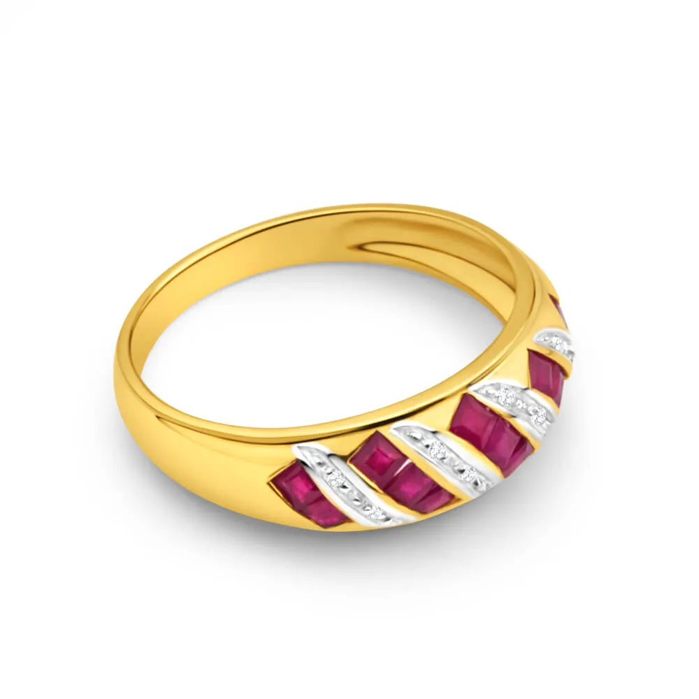 9ct Charming Yellow Gold Diamond   Natural Ruby Ring