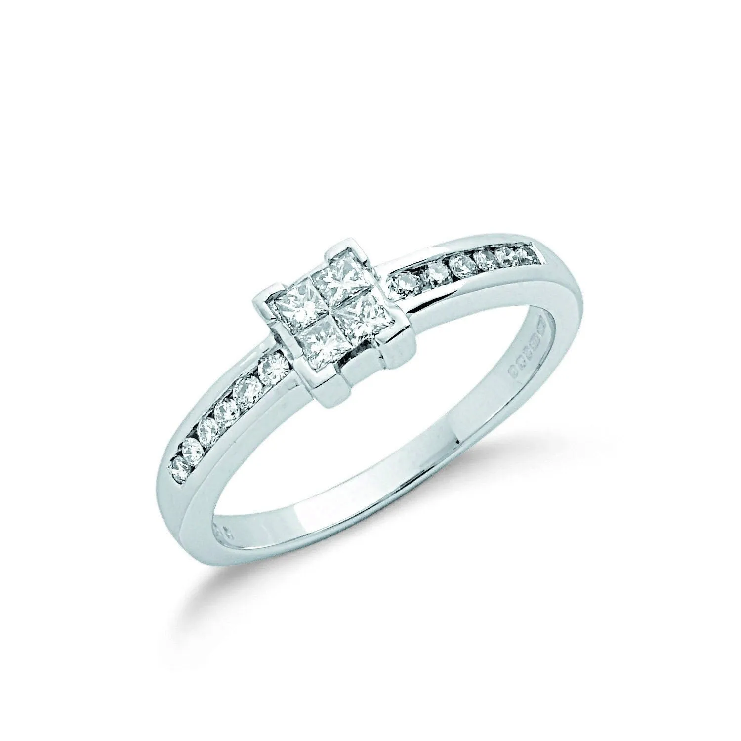 9ct White Gold Princess Cut Diamond Cluster Engagement Ring, Modern Brilliance, 0.33ct, All Sizes