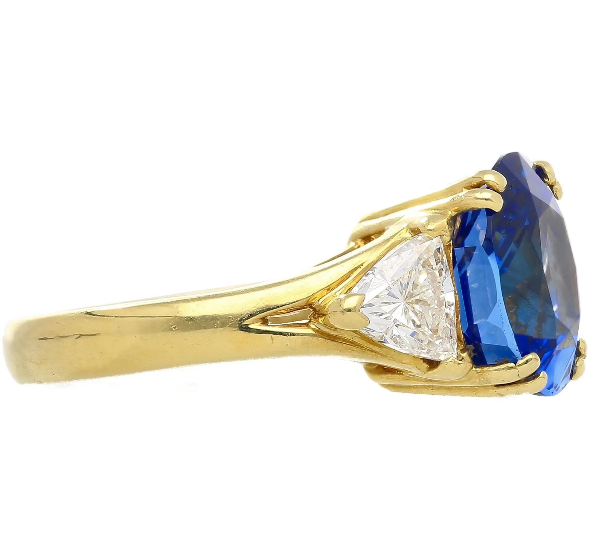 AGL Certified 4.49 Carat Burma No Heat Blue Sapphire and Diamond 3 Stone Ring