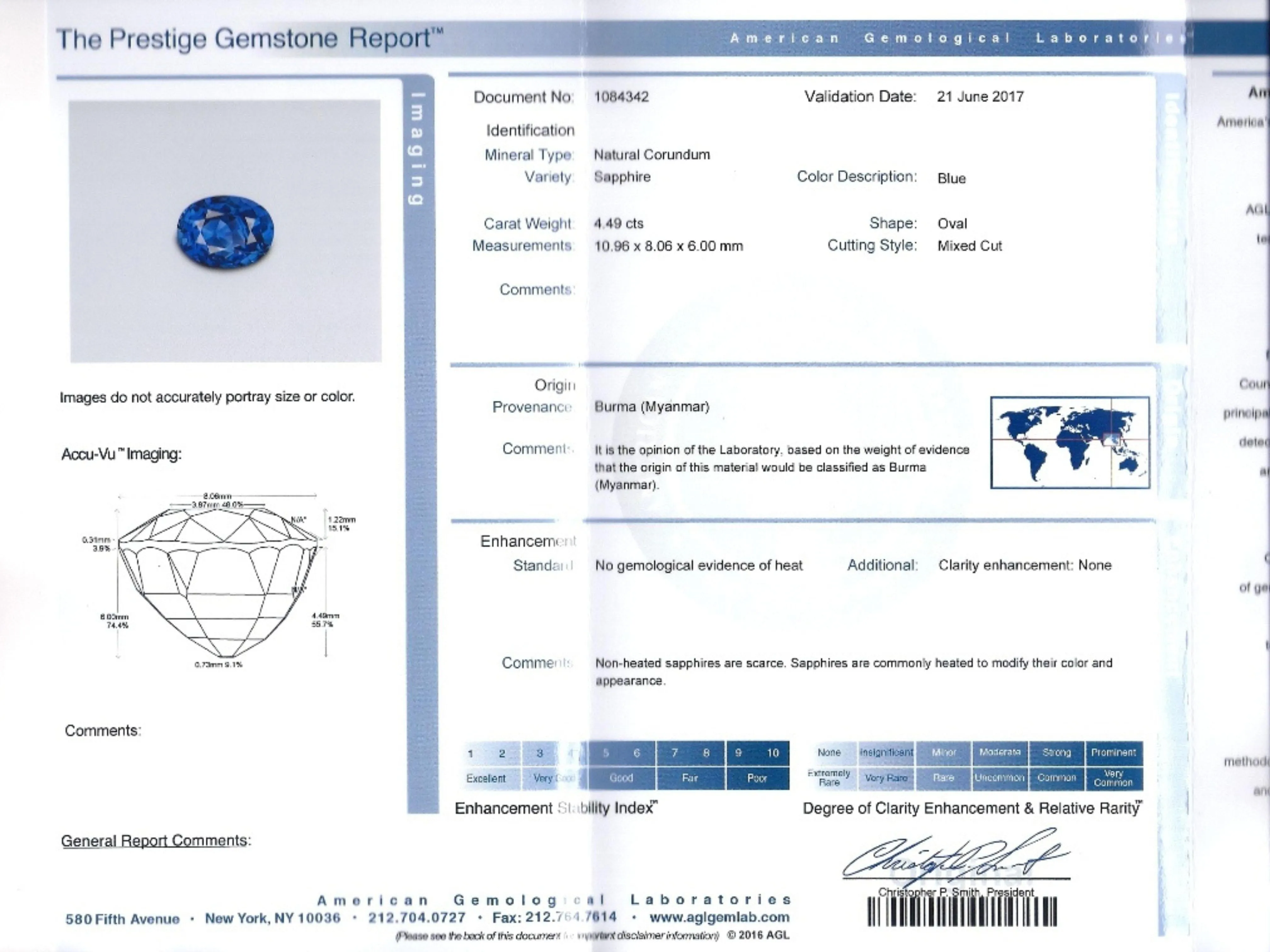 AGL Certified 4.49 Carat Burma No Heat Blue Sapphire and Diamond 3 Stone Ring