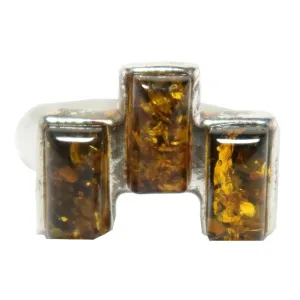 Amber Ring Trinity Gems Sterling Silver Size 11.25