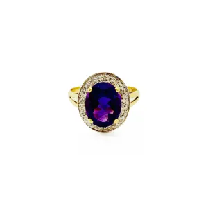 Amethyst Diamond Halo Ring (14K)