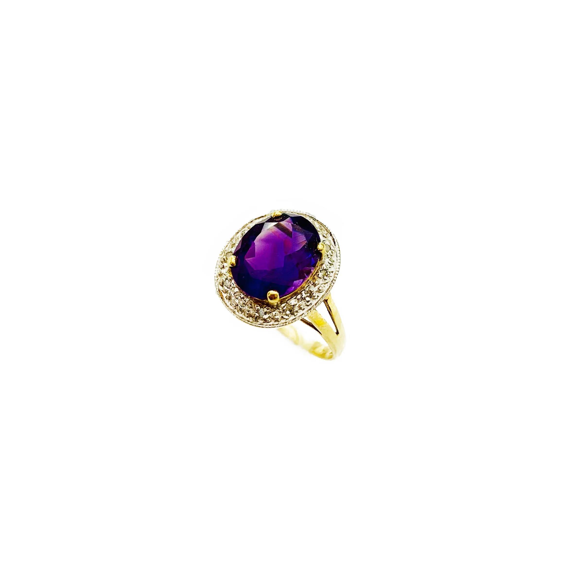 Amethyst Diamond Halo Ring (14K)