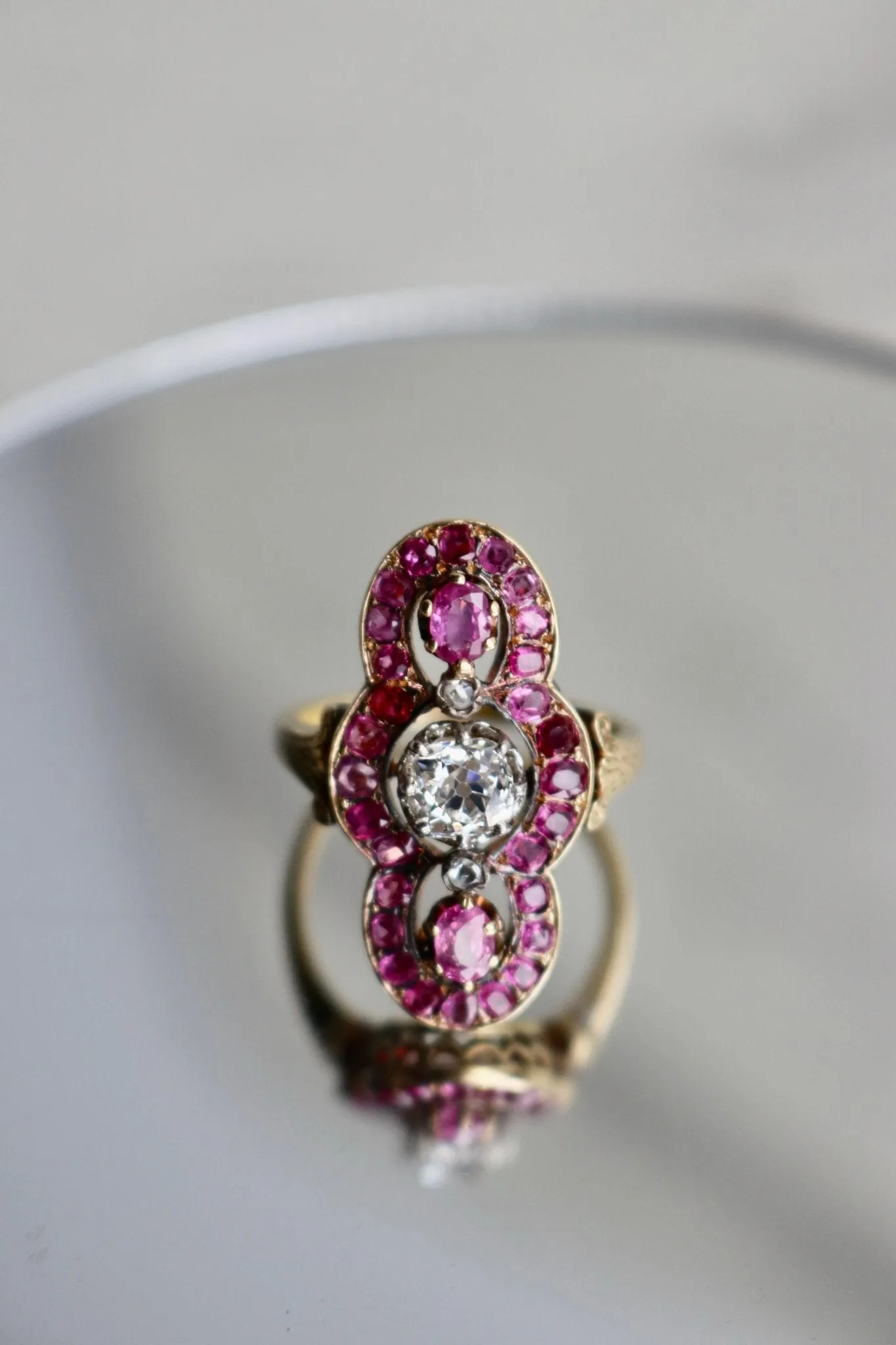 Antique French Diamond and Ruby 18k Yellow Gold Ring