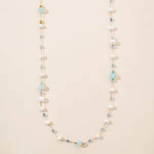 Aquamarine and Pearl 18k Gold Necklace