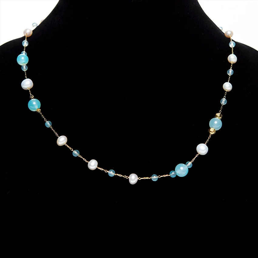 Aquamarine and Pearl 18k Gold Necklace