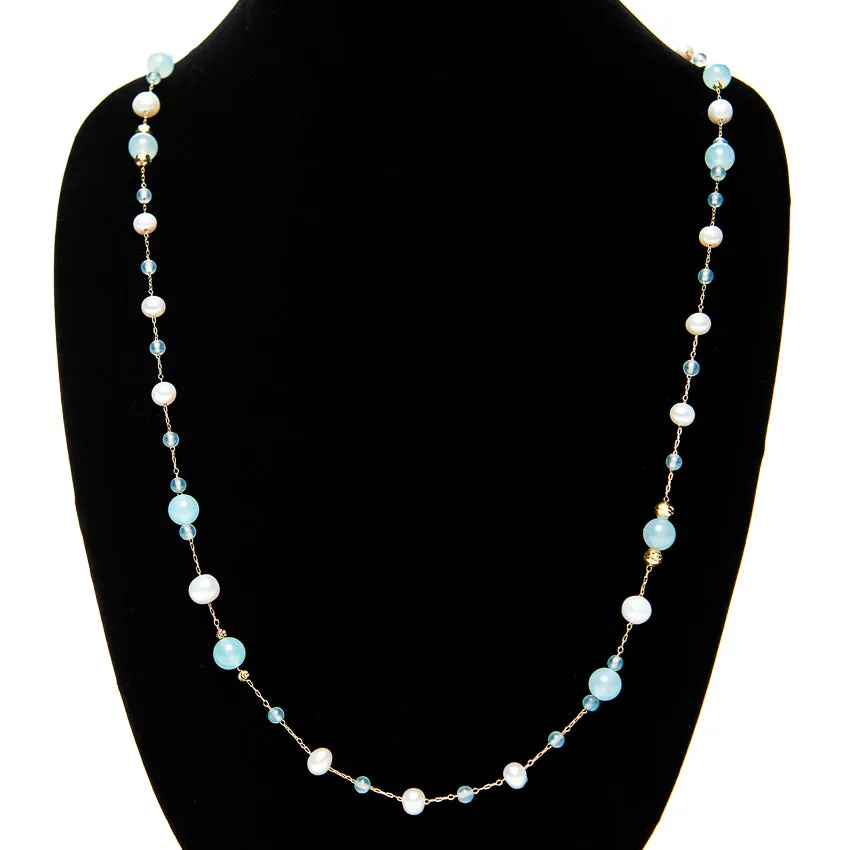 Aquamarine and Pearl 18k Gold Necklace