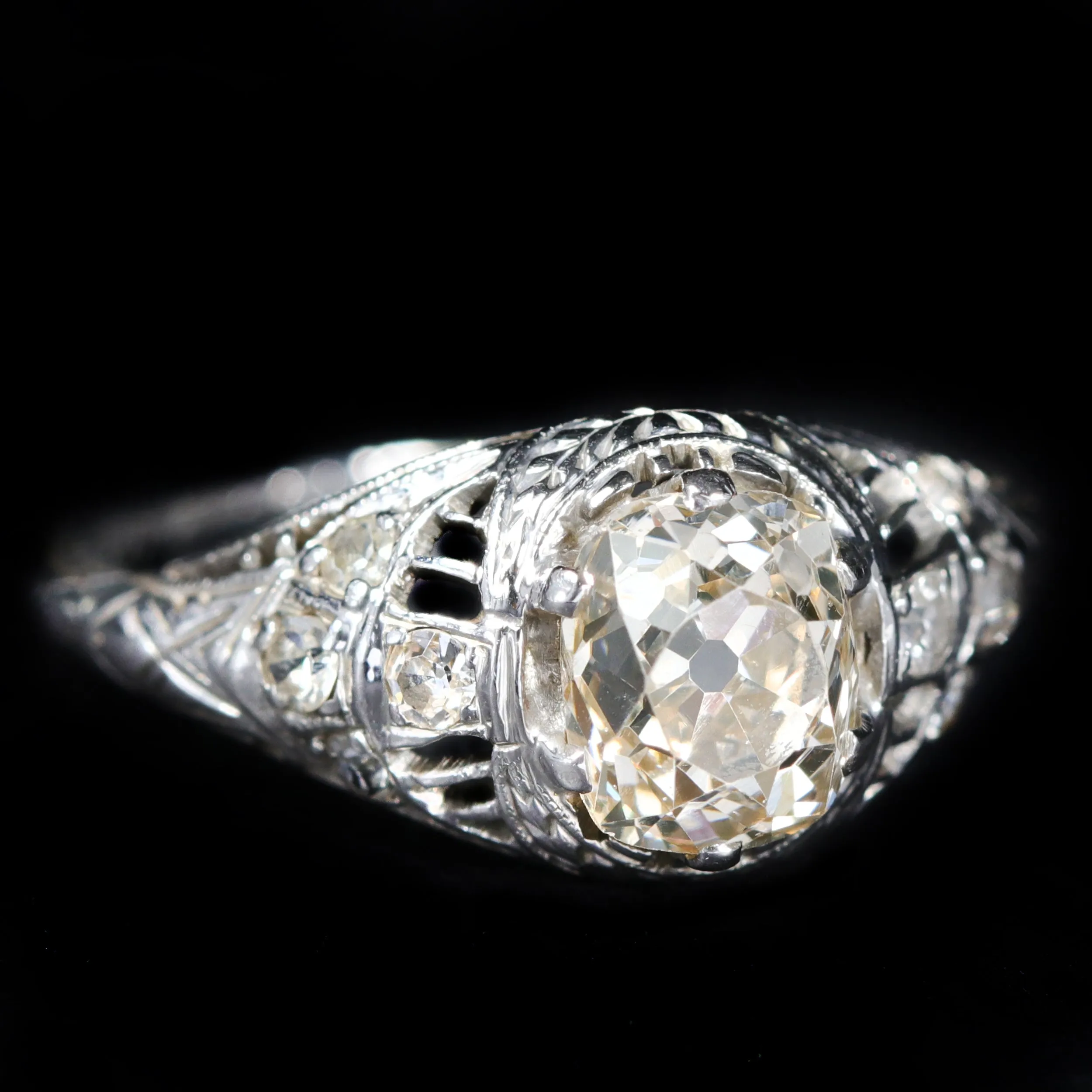 Art Deco 1.20 Carat Old Mine Cut Diamond Engagement Ring