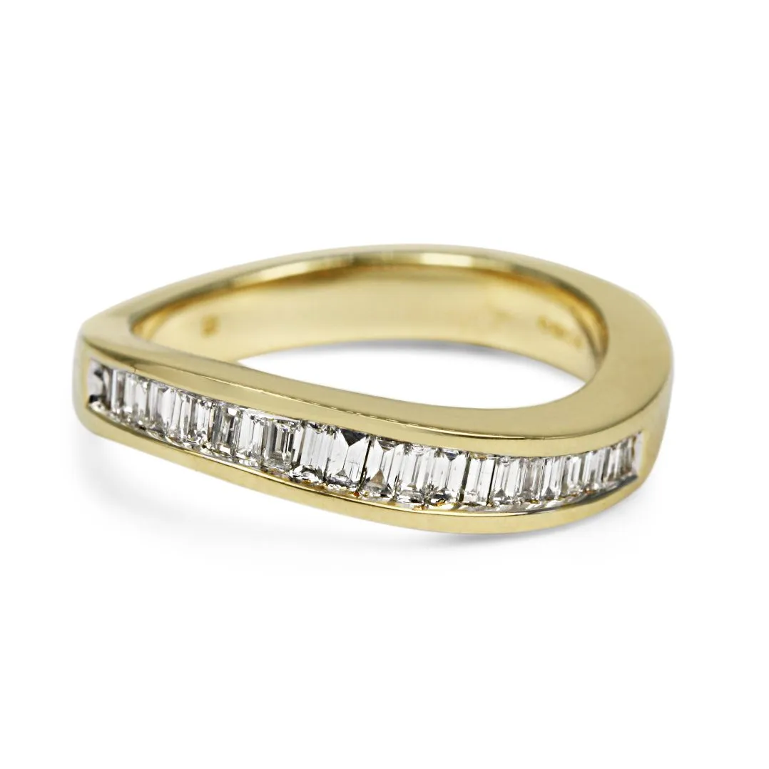 Baguette Cut Diamond Half Eternity Ring - 18ct Yellow Gold