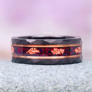 Black Fire Opal & Rose Gold Leaf Wedding Band- 8MM Rose Gold/ Black Tungsten