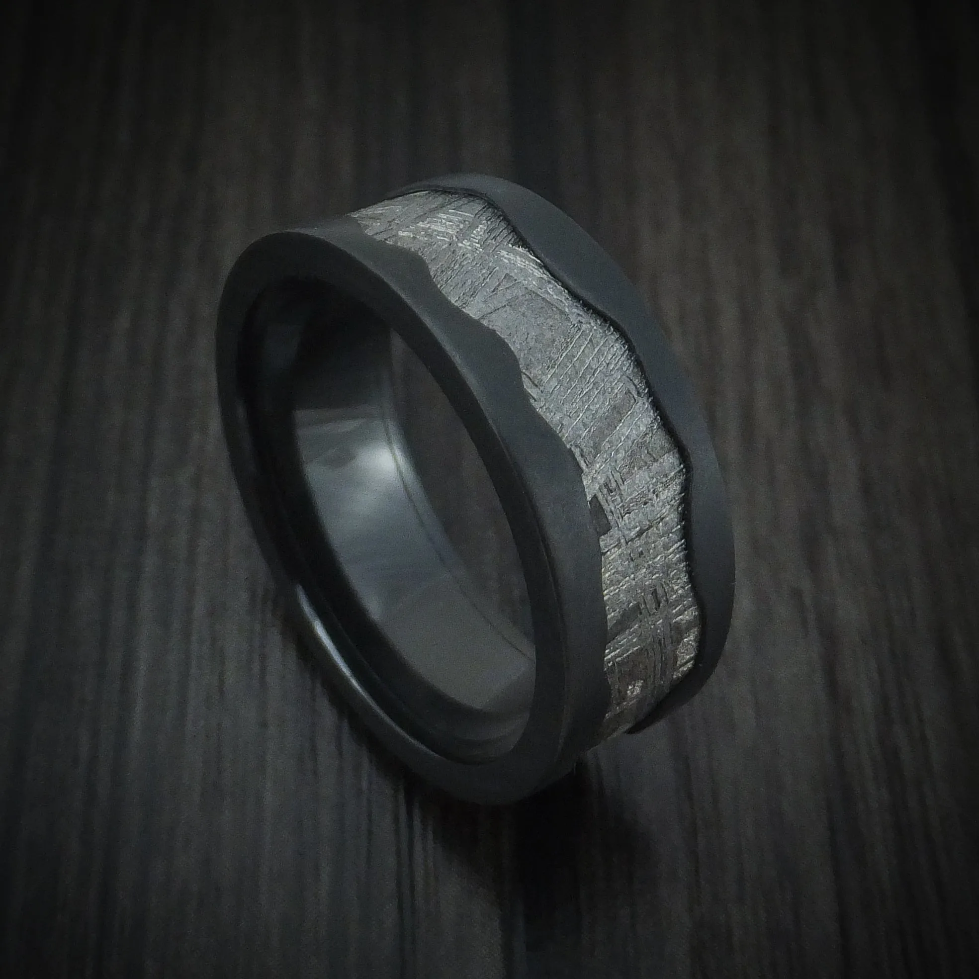 Black Zirconium and Meteorite Men's Ring Wave Design Custom Made