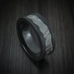 Black Zirconium and Meteorite Men's Ring Wave Design Custom Made