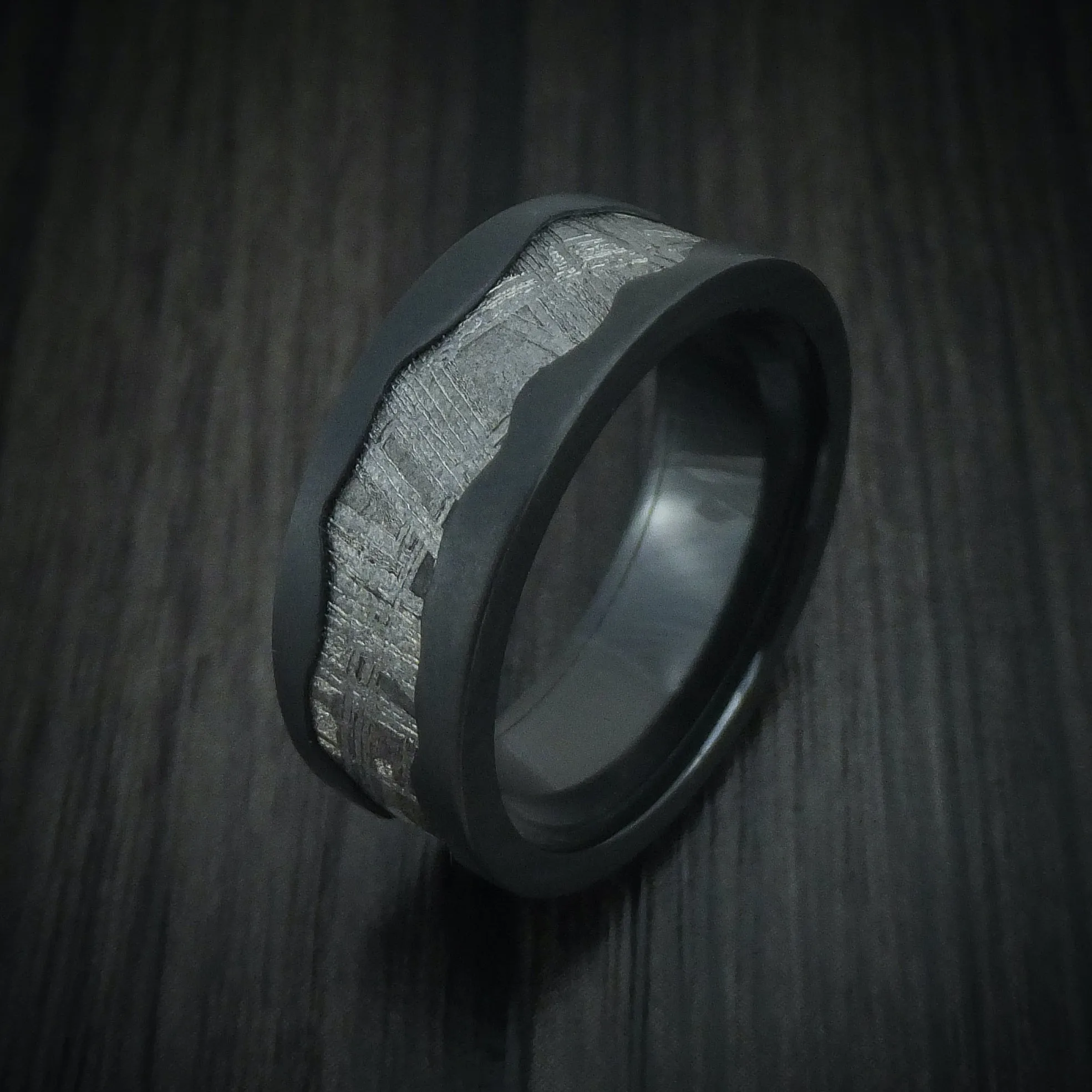 Black Zirconium and Meteorite Men's Ring Wave Design Custom Made