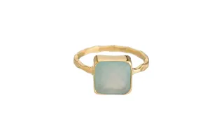 BLUE CHALCEDONY Semi-Precious Stone Bezel Ring (Round/Square/Teardrop)