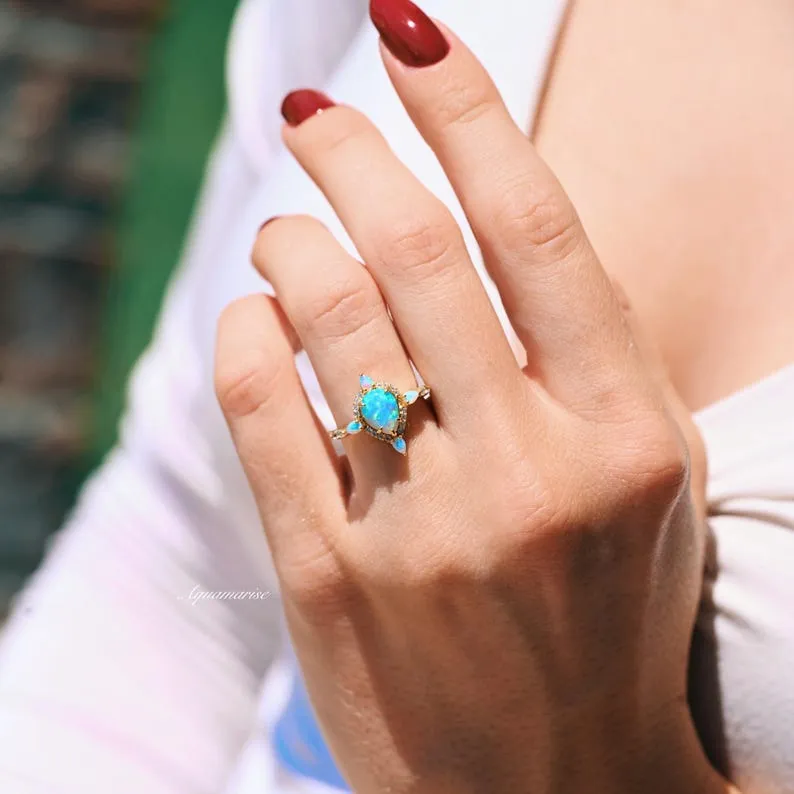 Blue Fire Opal & Crushed Diamond (cz) Couples Ring