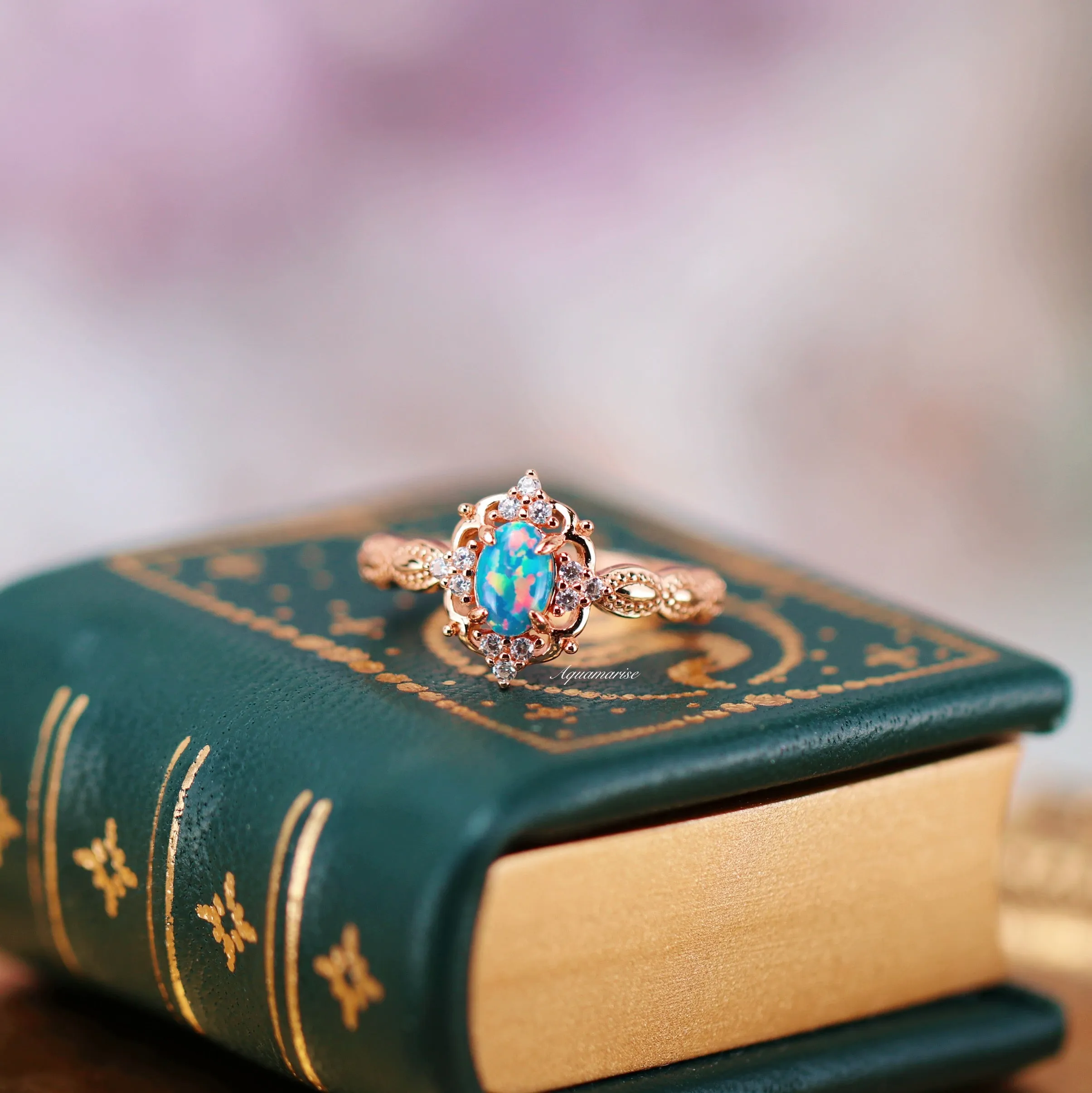 Blue Fire Opal & Guitar String Couples Ring