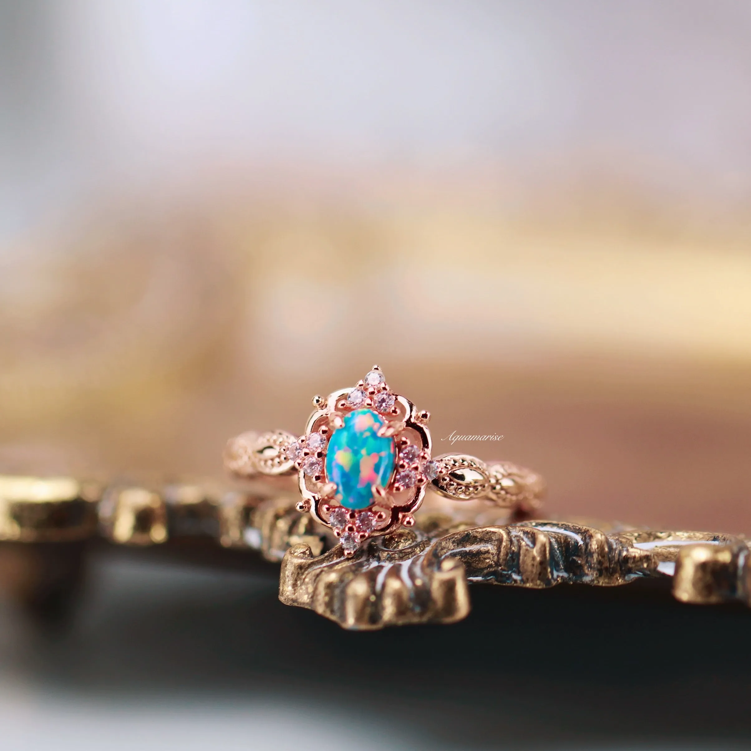 Blue Fire Opal & Guitar String Couples Ring