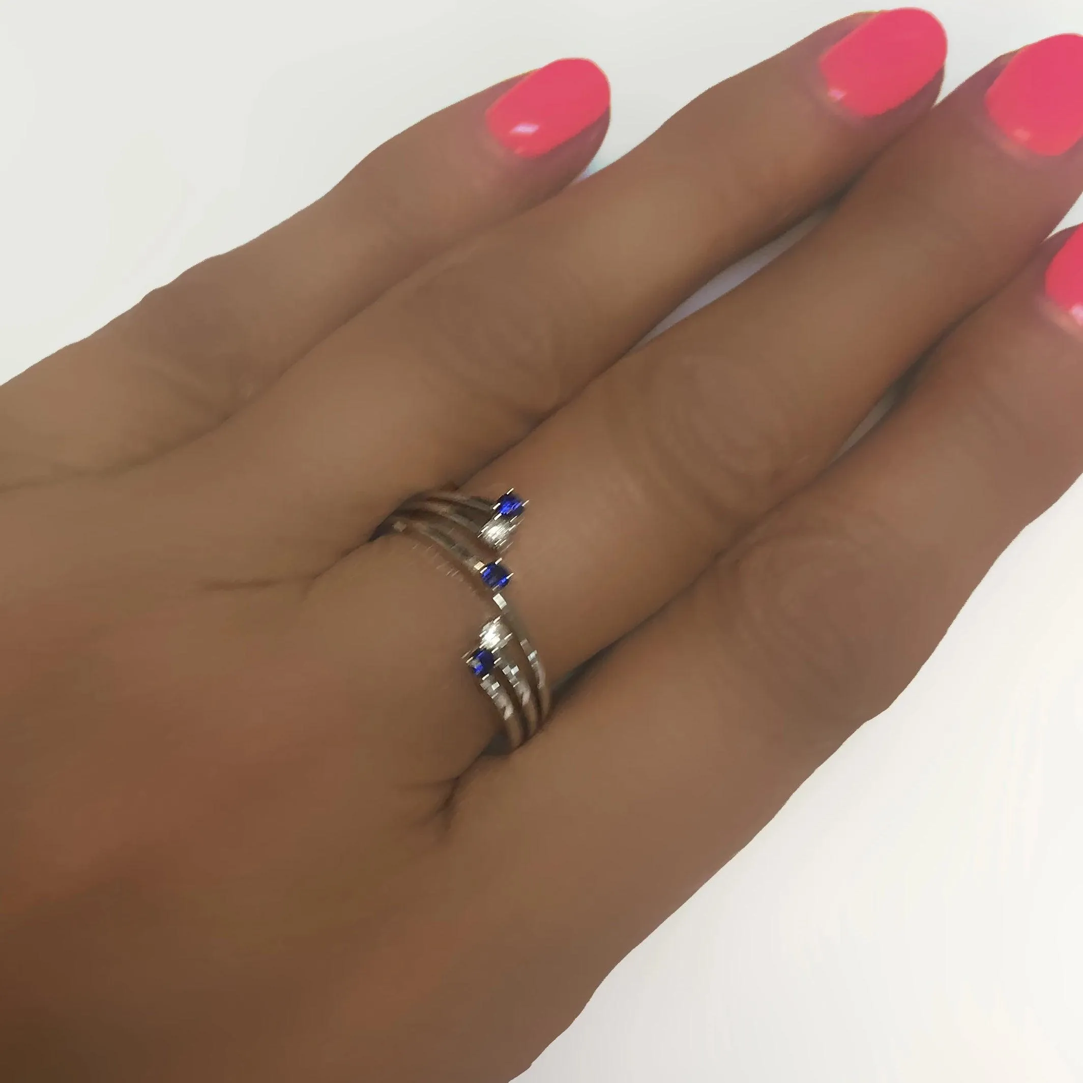 Blue Sapphire and Diamond Wrap Ring White Gold