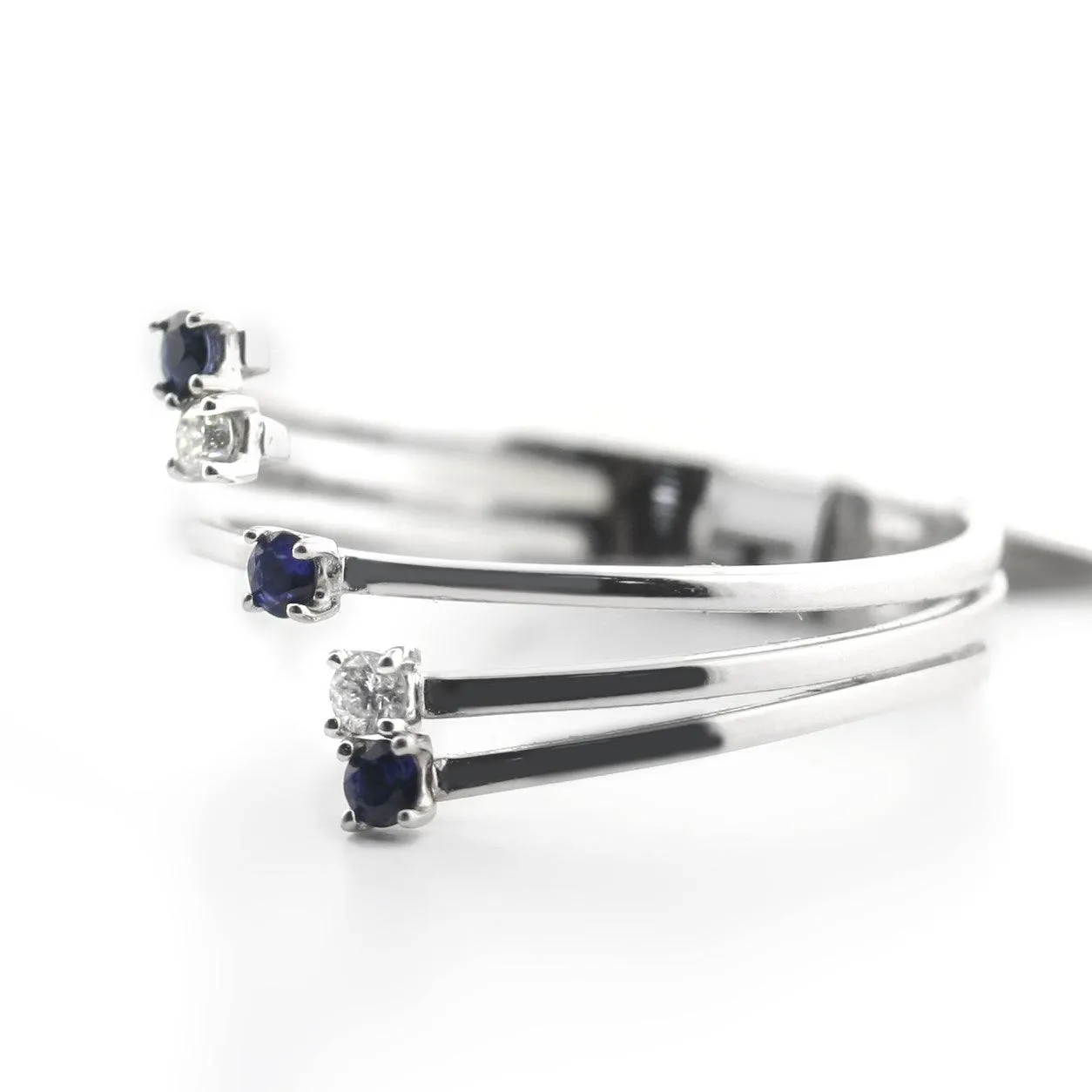 Blue Sapphire and Diamond Wrap Ring White Gold