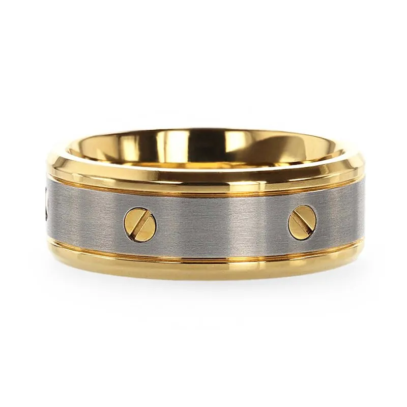 BOUNDLESS | Gold Titanium Ring, Rotating Screw Design, Beveled