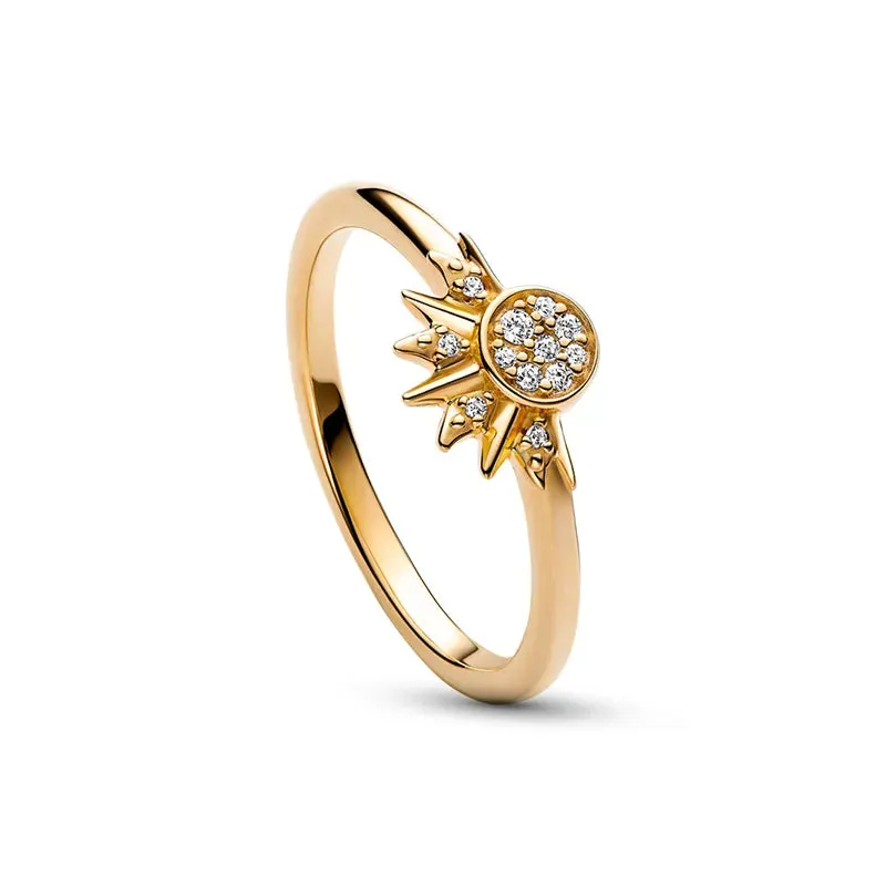 Celestial Sun and Moon Charm Sparkling Ring