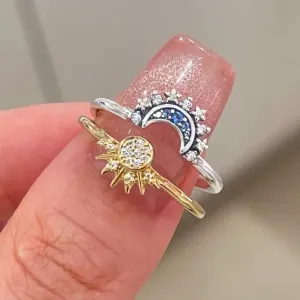 Celestial Sun and Moon Charm Sparkling Ring