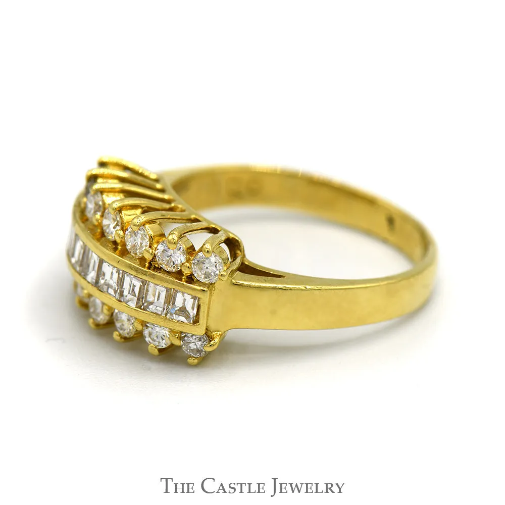 Channel Set Baguette Diamond Ring with Round Accents in 18K Gold