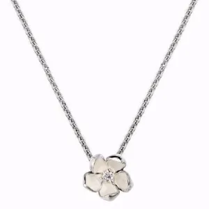 Cherry Blossom Flower Pendant - Silver & Diamond