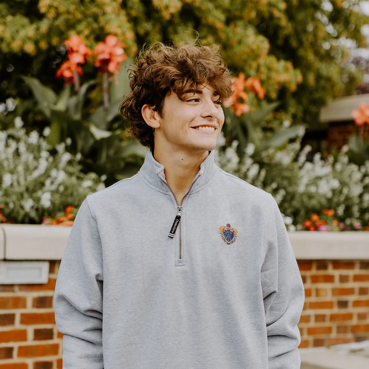 Chi Phi Embroidered Crest Gray Quarter Zip